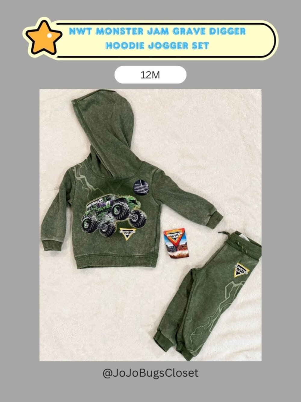 Monster Jam Olive Green Hoodie & Joggers Set